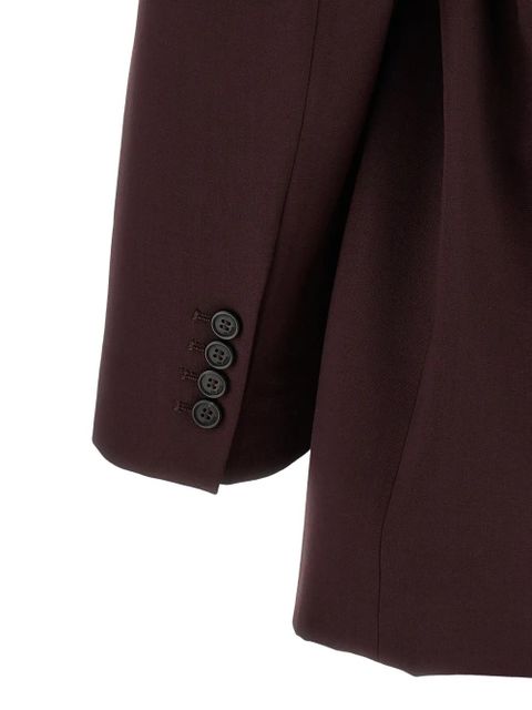 The Attico belted padded-shoulder blazer - Purple