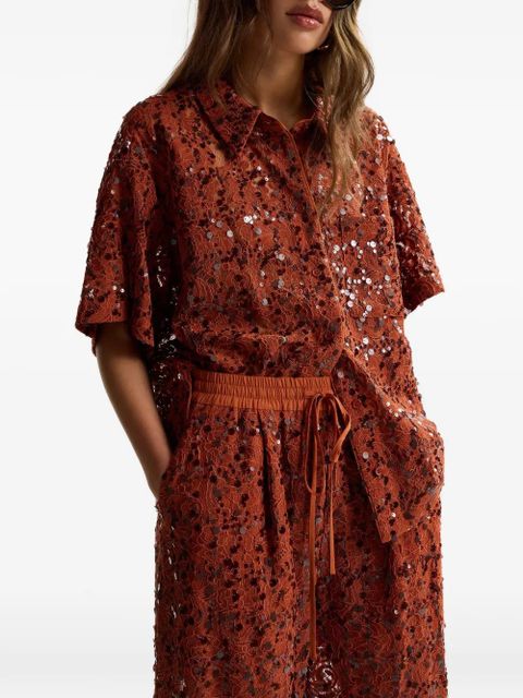 Essentiel Antwerp sequin-embellished short-sleeved shirt - Red