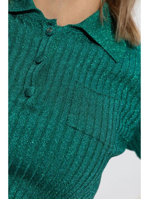 Gucci ribbed-lamé cropped polo shirt - Green