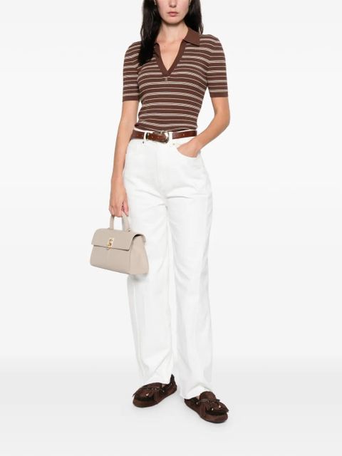 SANDRO striped V-neck T-shirt - Brown