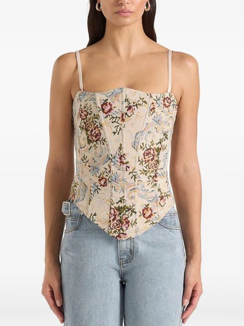 Manière De Voir Scarlett floral lace-up corset - Neutrals
