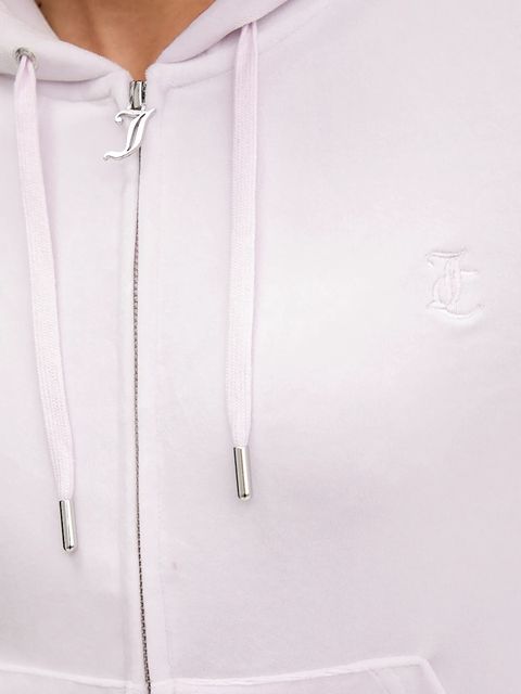 Juicy Couture bluza welurowa damska kolor fioletowy z kapturem gładka JCAP176