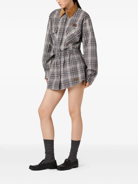 Miu Miu corduroy-collar flannel shirt - Grey
