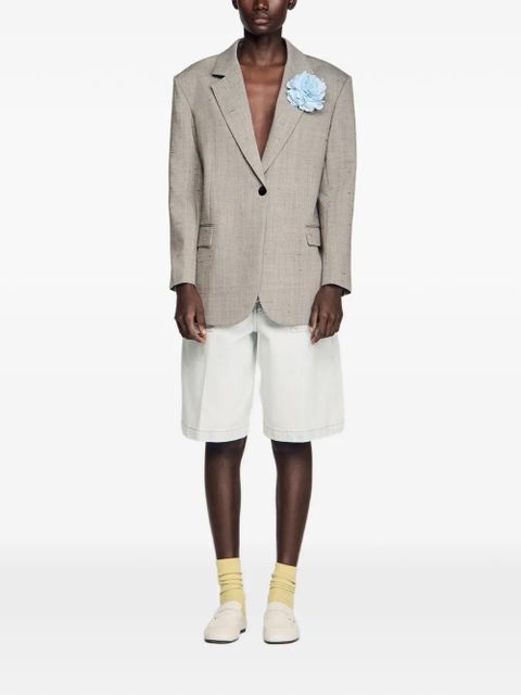 SANDRO flower-brooch checked blazer - Grey - zdjęcie produktu nr 2