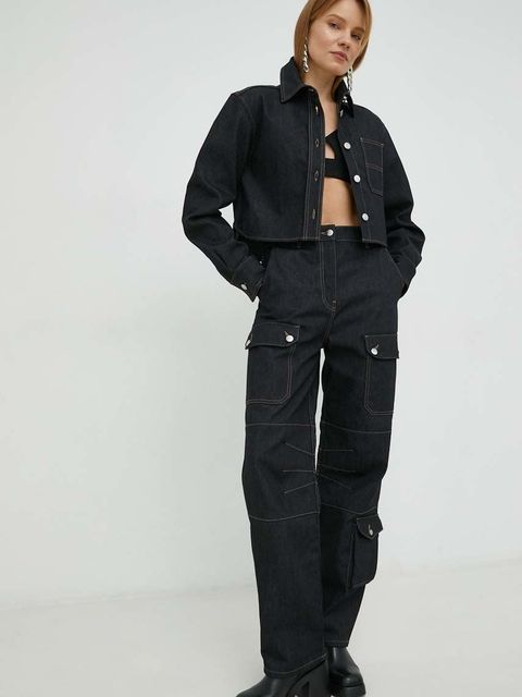 Remain koszula jeansowa damska kolor czarny relaxed z kołnierzykiem klasycznym