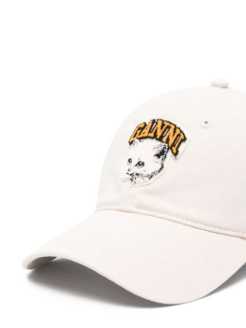 GANNI cat-embroidered baseball cap - Neutrals