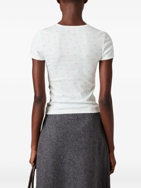 Miu Miu floral-pattern logo-patch T-shirt - White
