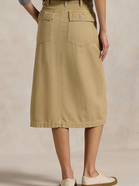 Polo Ralph Lauren spódnica bawełniana RICKY MD SK kolor beżowy midi rozkloszowana 211959051