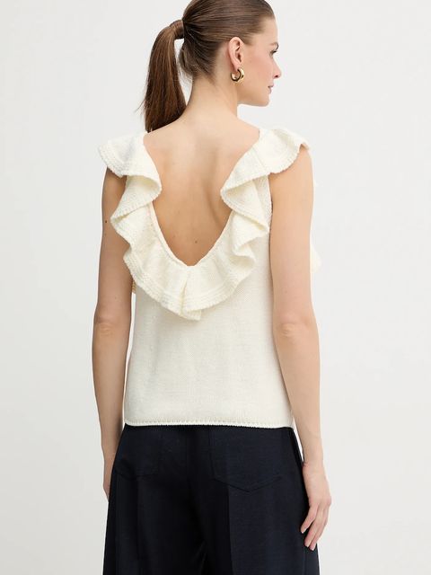 Luisa Spagnoli top wełniany damski kolor beżowy gładki 100232