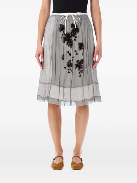 Prada floral-embroidered midi skirt - Grey - zdjęcie produktu nr 1