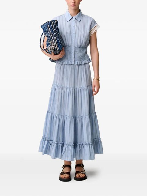 Claudie Pierlot stripe-pattern smocked-waist shirt - Blue - zdjęcie produktu nr 2