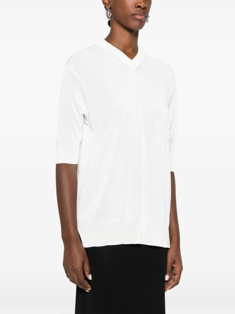 KHAITE fine-knit V-neck sweatshirt - White