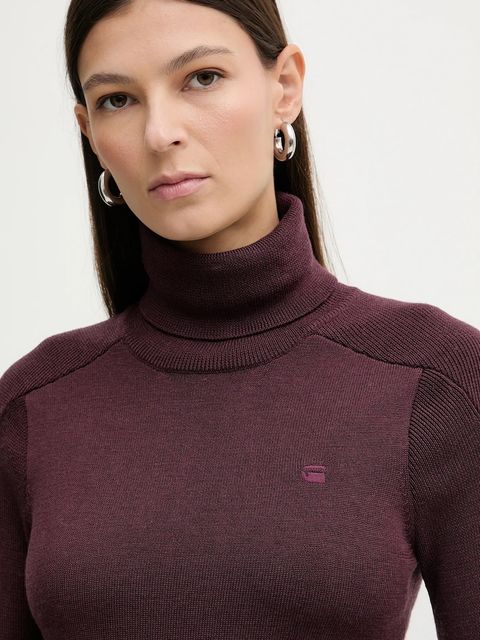 G-Star sweter wełniany 0 damski kolor bordowy lekki z golfem D27713.B692