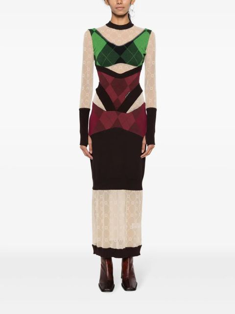 Marine Serre Regenerated lozenge-knit midi dress - Brown - zdjęcie produktu nr 2