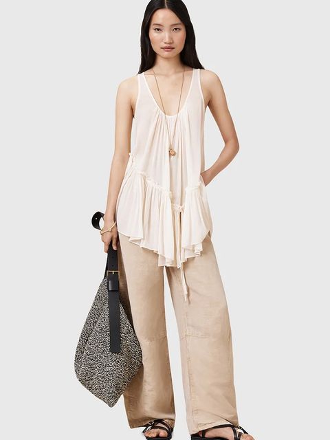 AllSaints bluzka RACH damska kolor beżowy gładka W029PC