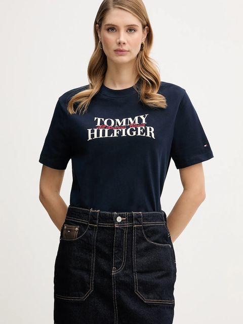 Tommy Hilfiger t-shirt bawełniany damski kolor granatowy WW0WW47884 - zdjęcie produktu nr 1
