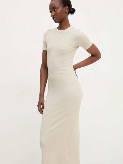 Answear.LAB sukienka kolor szary midi dopasowana