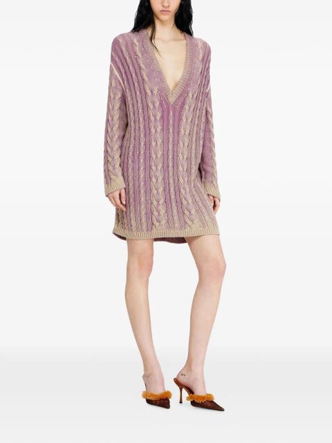 Diesel cable-knit V-neck mini dress - Purple