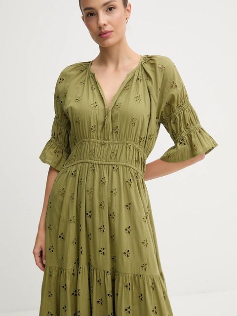 Hoss Intropia sukienka bawełniana kolor zielony maxi rozkloszowana 8222112