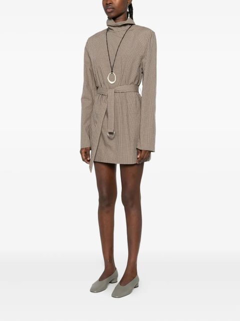 Nanushka belted check-pattern mini dress - Brown