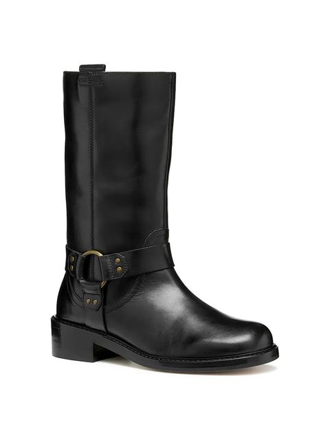 Geox botki skórzane D NALVIA damskie kolor czarny na płaskim obcasie D565QC 000FF C9999