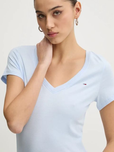 Tommy Jeans t-shirt bawełniany damski kolor niebieski DW0DW20458