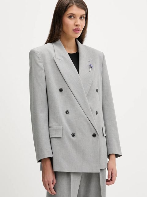 HUGO marynarka kolor szary dwurzędowa gładka 50554018 - zdjęcie produktu nr 1