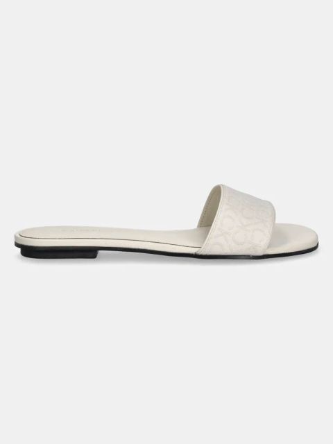 Calvin Klein klapki FLAT SLIDE - JACQ damskie kolor beżowy HW0HW02388
