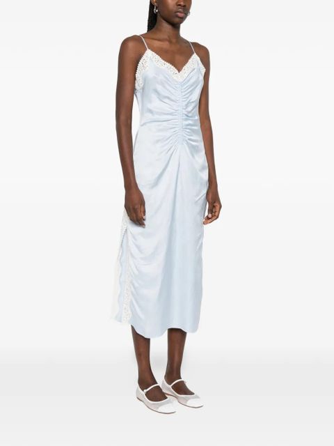 SANDRO ruched lace-detail midi dress - Blue