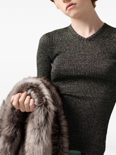 Miu Miu long-sleeves ribbed sweater - Grey