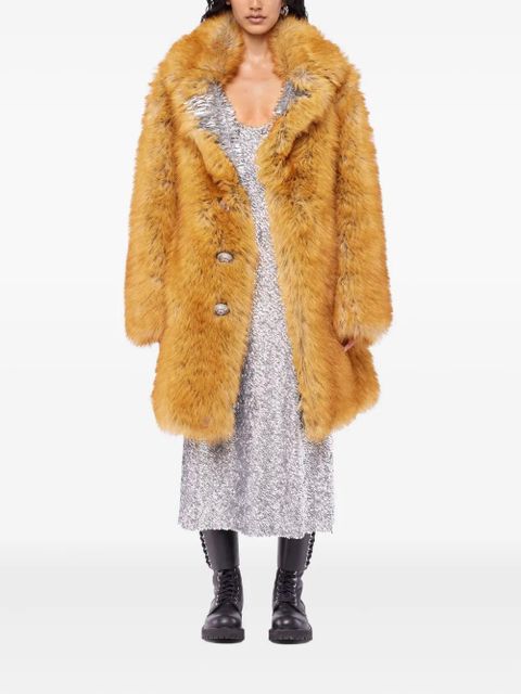 Rabanne embellished-lapel fur coat - Yellow