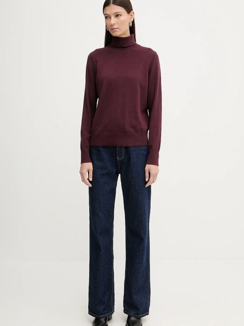 Marc O'Polo sweter damski kolor bordowy lekki z golfem 5000007462 - zdjęcie produktu nr 2