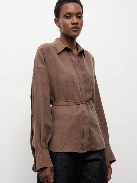 Answear.LAB koszula damska kolor brązowy relaxed z kołnierzykiem klasycznym