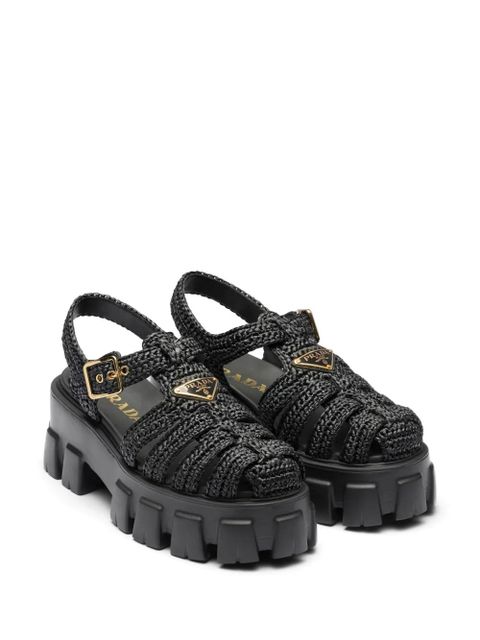Prada caged flatform raffia sandals - Black - zdjęcie produktu nr 2