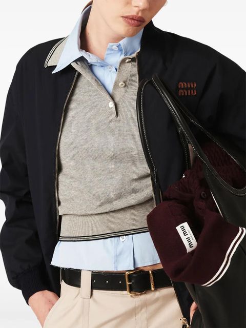 Miu Miu logo-patches bomber jacket - Blue
