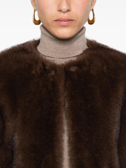 Maje flap-pocket faux-fur jacket - Brown