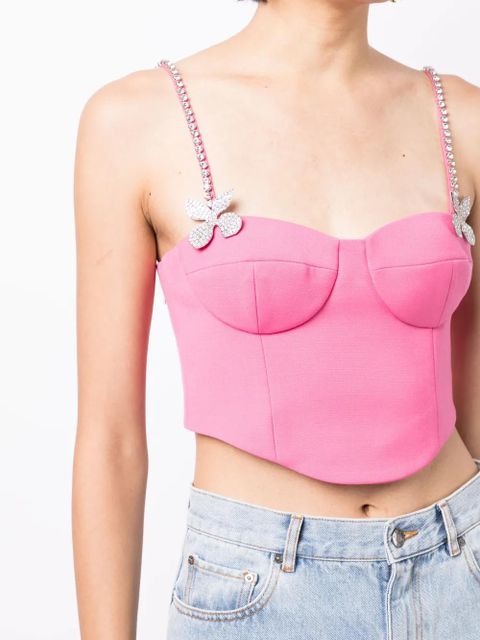 AREA butterfly-appliqué wool bustier top - Pink