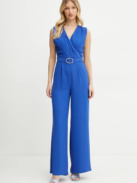 Morgan kombinezon PILOU.F kolor niebieski z dekoltem w szpic PILOU.F