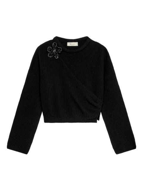 Blumarine floral-appliqué ribbed-knit sweater - Black - zdjęcie produktu nr 1