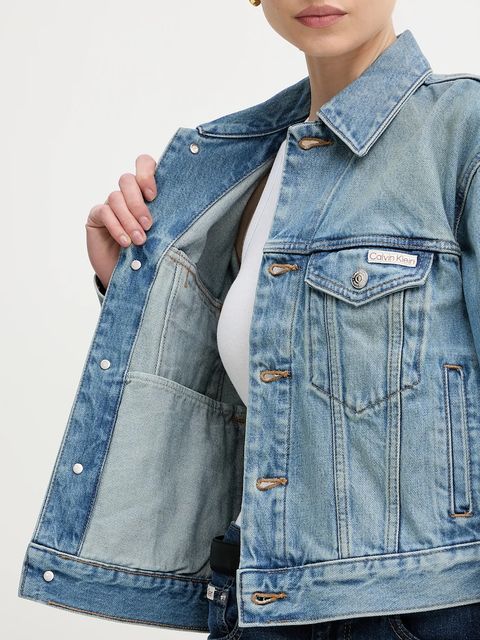 Calvin Klein Jeans kurtka jeansowa kolor niebieski przejściowa LV047B075G