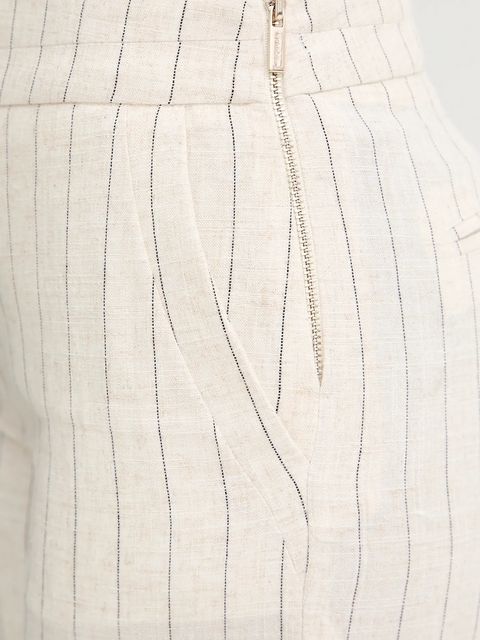 Morgan spodnie z lnem damskie kolor beżowy proste high waist PRIZ.F