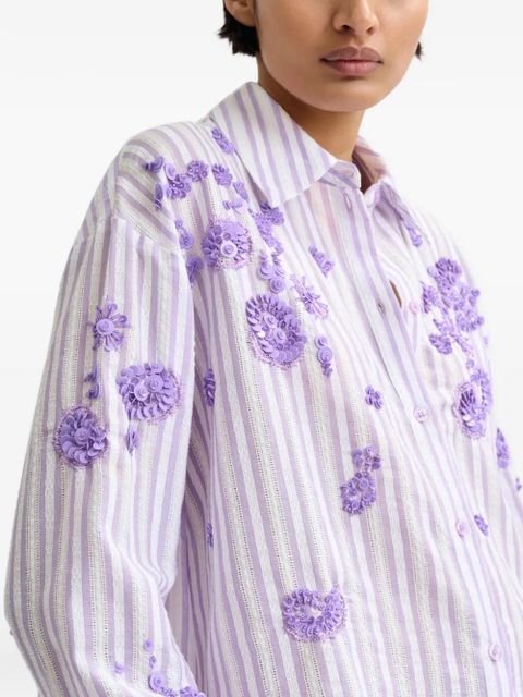Essentiel Antwerp striped floral appliqué shirt - White