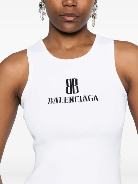 Balenciaga logo-intarsia sleeveless tank top - White