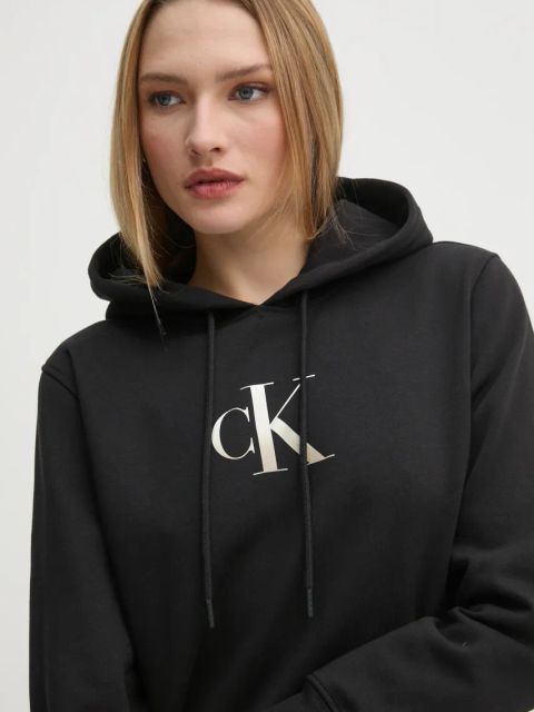 Calvin Klein Jeans bluza damska kolor czarny z kapturem z nadrukiem J20J224721