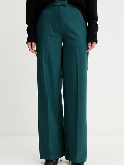 Patrizia Pepe spodnie z dodatkiem wełny damskie kolor zielony szerokie high waist 2P1707 A475 - zdjęcie produktu nr 1