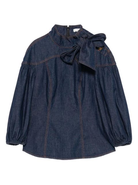 ZIMMERMANN bow-detailed puff-sleeve blouse - Blue - zdjęcie produktu nr 1
