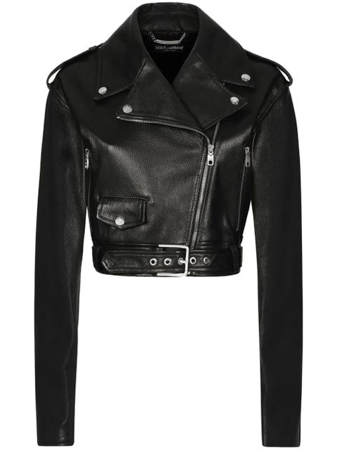 Dolce & Gabbana cropped leather biker jacket - Black - zdjęcie produktu nr 1