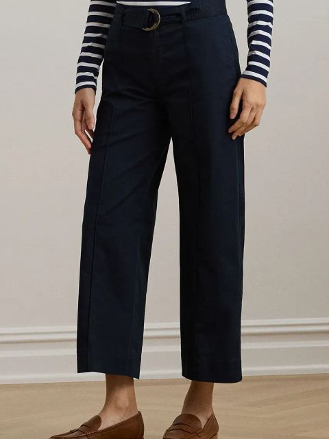 Lauren Ralph Lauren spodnie damskie kolor granatowy szerokie high waist 200876606