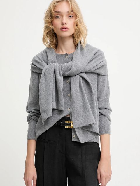 Answear.LAB kardigan z wełny merino z szalem damski kolor szary lekki - zdjęcie produktu nr 1