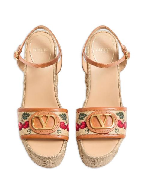 Valentino Garavani VLogo Signature Cherryfic-print wedge sandals - Neutrals